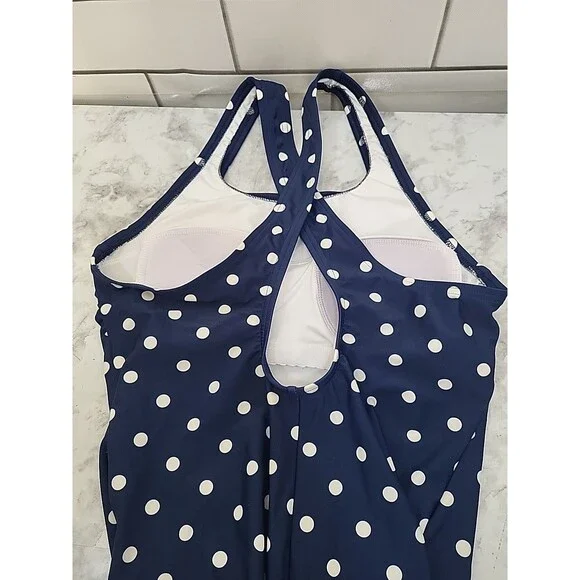 Lands' End Women's Sz 4/6 Polka Dots One Piece Swimsuit Navy Beach Resortwear - Picture 4 of 8